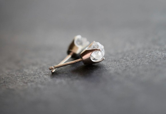 Raw Diamond Earrings, Rough Crystal Studs, Dainty Minimalist Earrings, S… - Picture 3 of 10